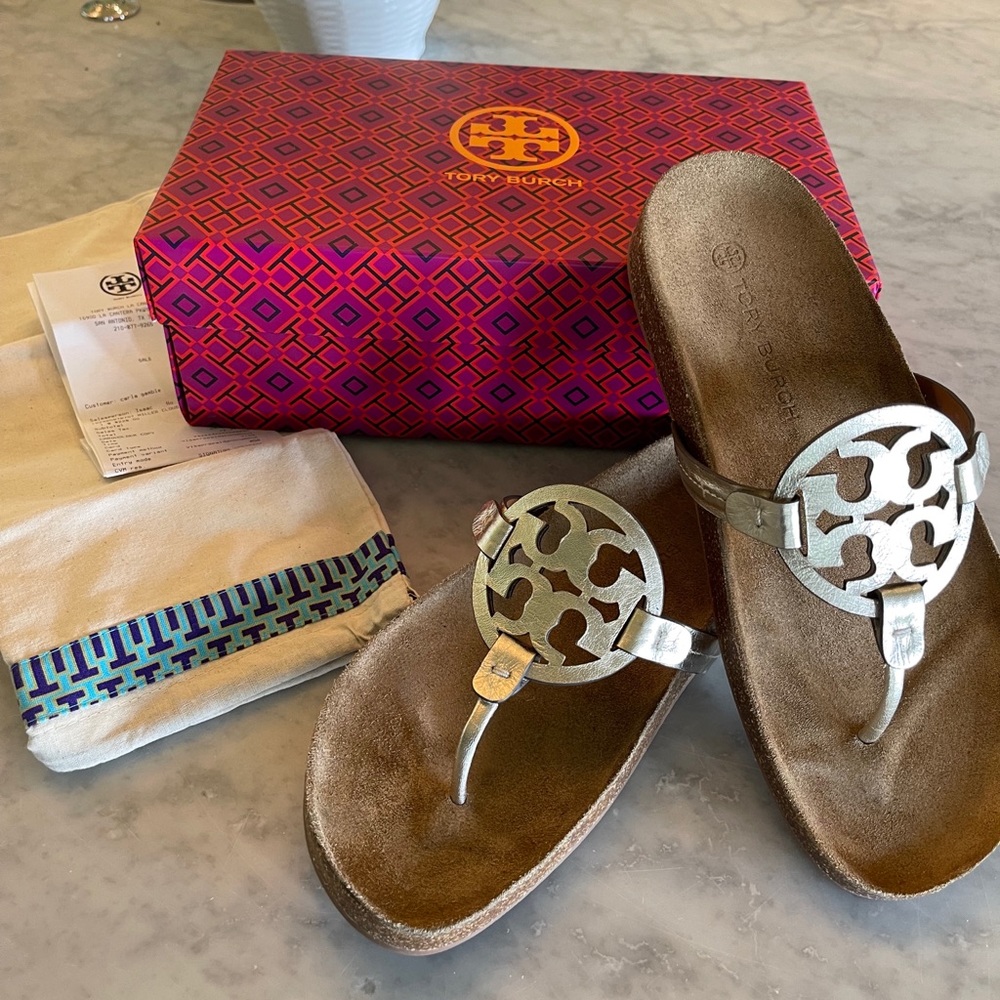 Tory Burch Miller Cloud Sandals Sz 10, Spark Gold